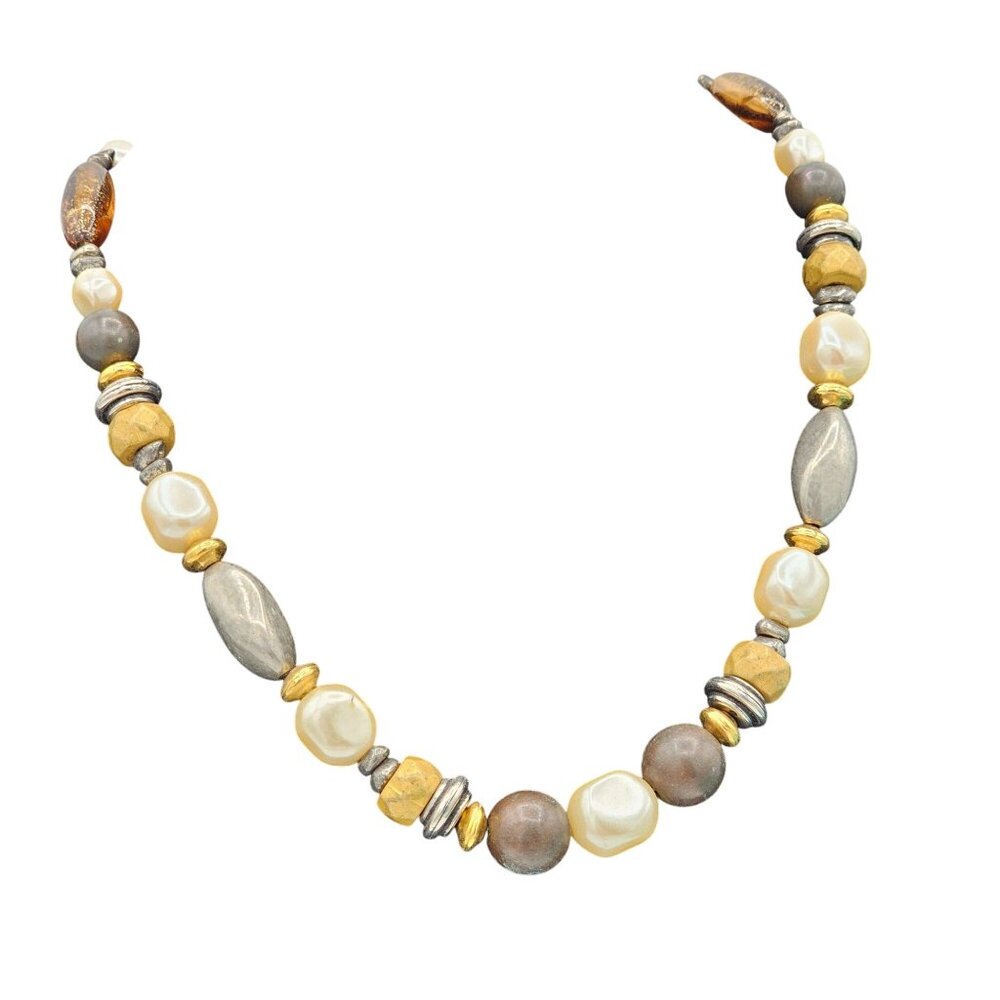 Liz Claiborne Shades of Brown Beaded Necklace Vintage 90s